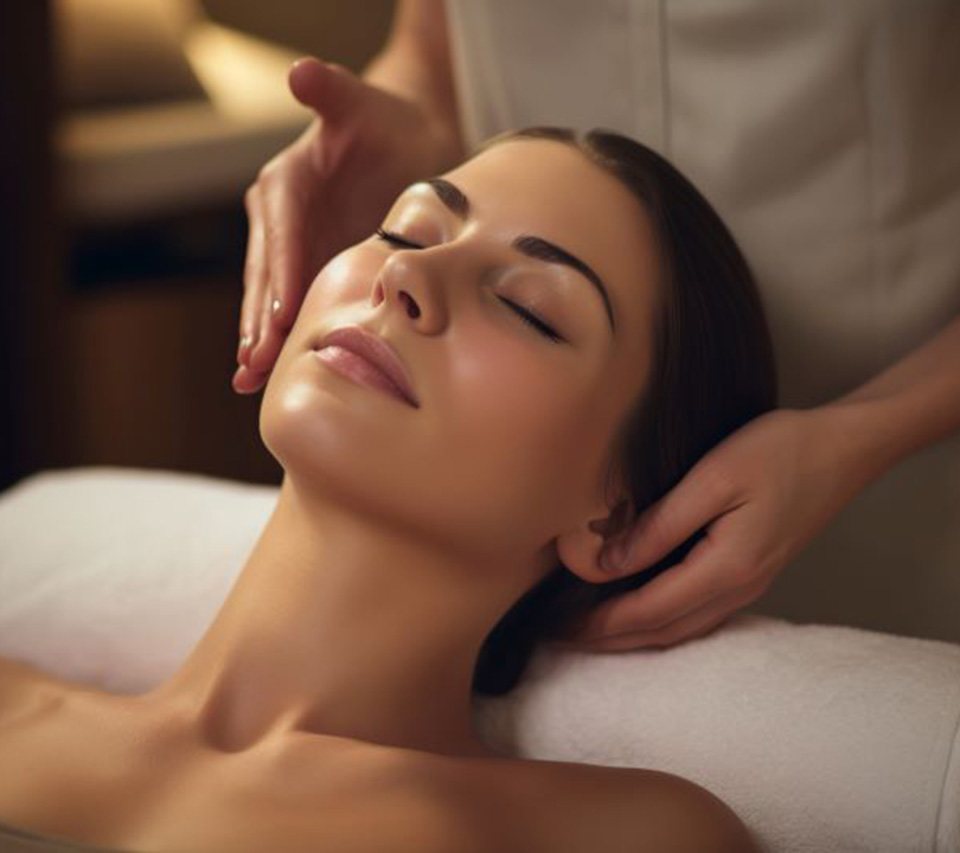 Woman relaxing while undergoing spa treatment