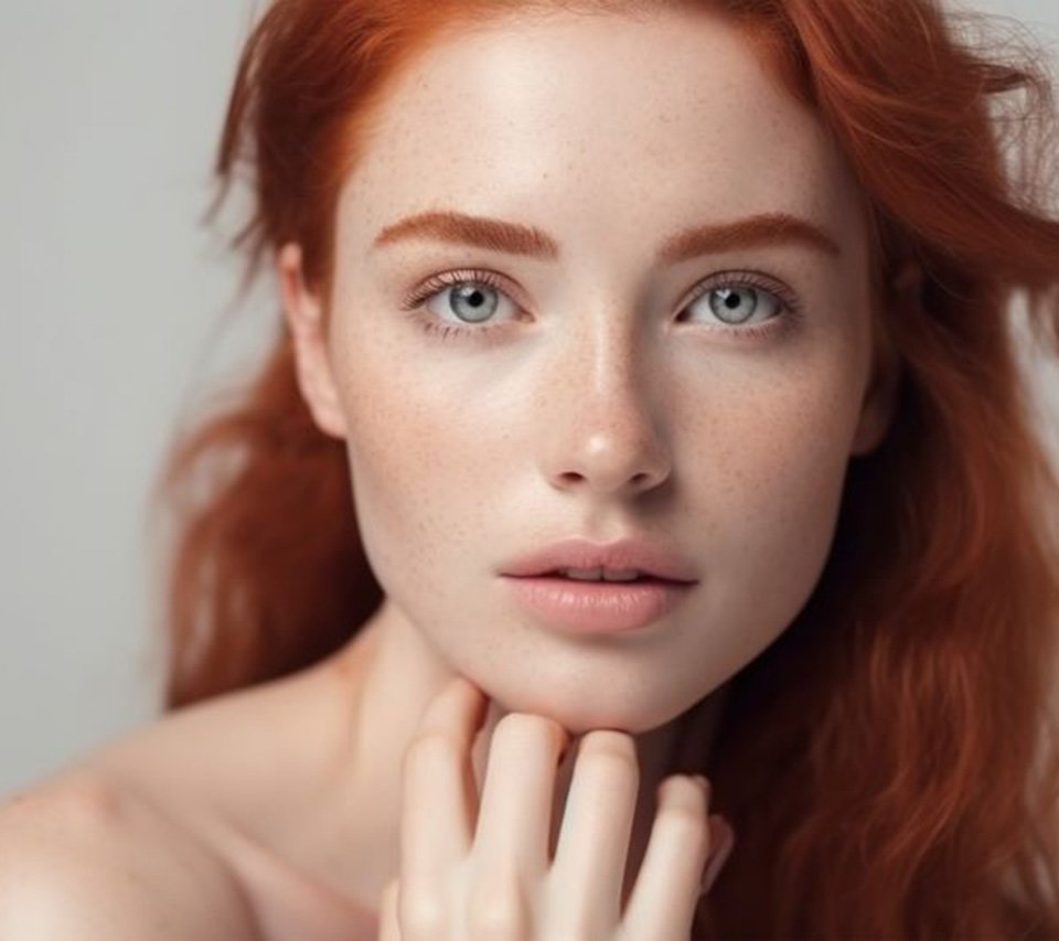 Portrait of red-haired woman with glowing complexion